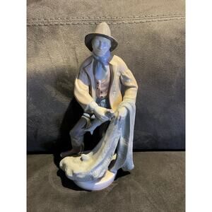 Carl Scheidig Figurine Fisherman Porcelain Marked "Crown S GDR" Germany 10"